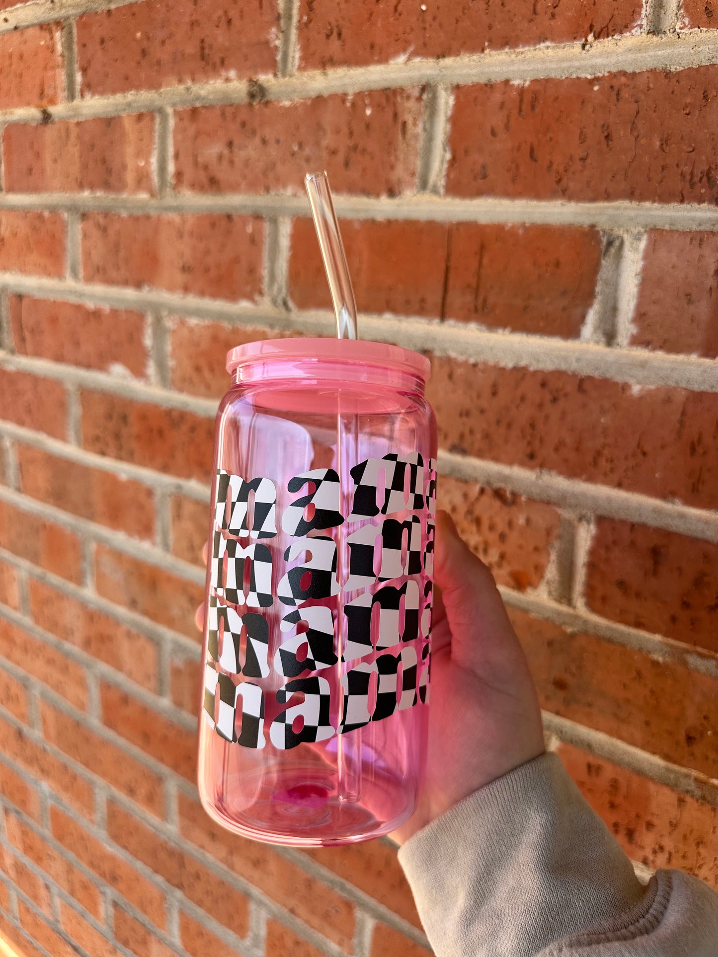 Checkered Mama Glass Cup