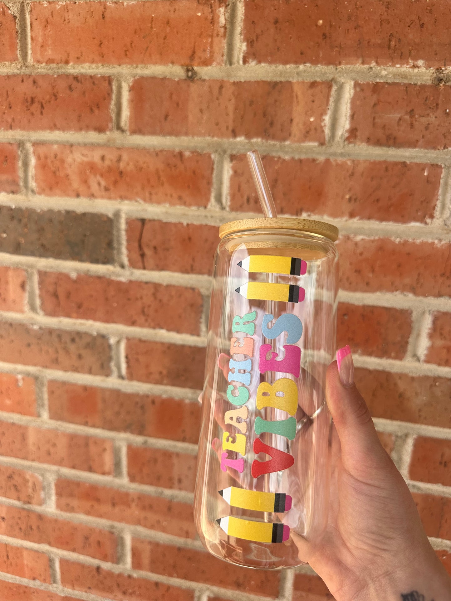 Teacher Vibes Glass Cup