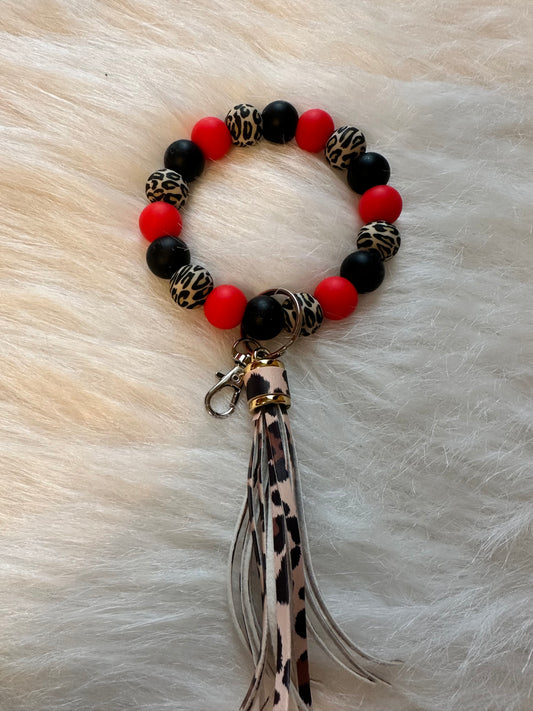 Red/ Leopard Beaded Keychain
