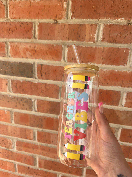 Teacher Vibes Glass Cup