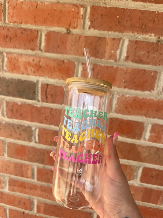 Colorful Stacked Teacher Glass Cup