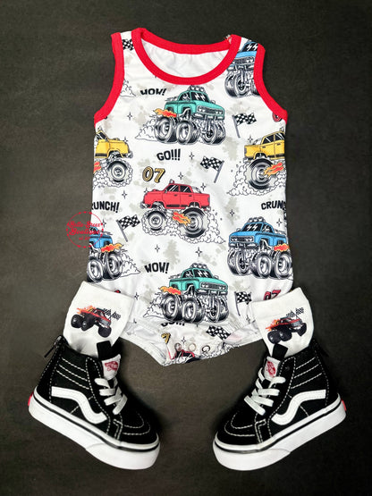 Monster Truck Bubble Romper/Tank Top