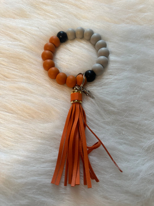 Orange/ Grey Beaded Keychain