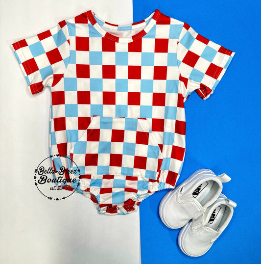 Patriotic Checks Bubble Romper