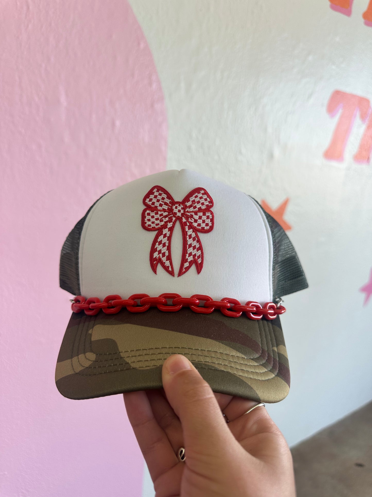 Red Bow Camo Trucker Hat