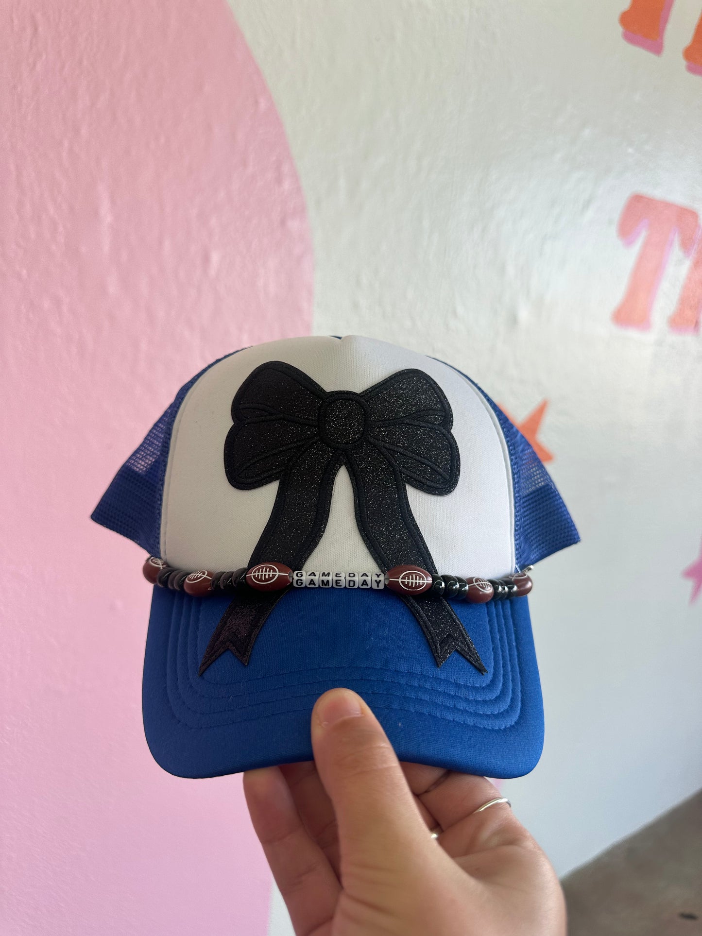 Black Bow Blue Trucker Hat
